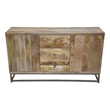 Harlow Solid Wood 2-Door 3-Drawer Sideboard in Natural on Brass-Finished Frame