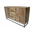 Harlow Solid Wood 2-Door 3-Drawer Sideboard in Natural on Brass-Finished Frame