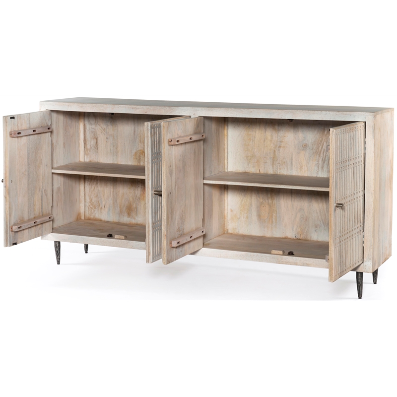 Sarah Solid Wood 4-Door Sideboard in Brushed Ivory Finish