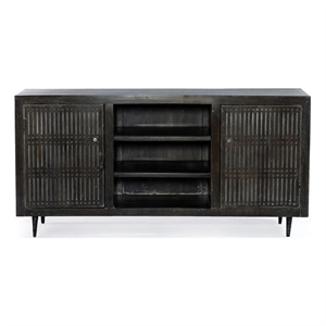 Sarah 2 Door Solid Wood Media Cabinet in Antique Brown Finish on Iron Base