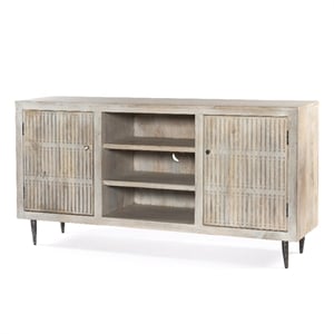 Sarah 2 Door Media Cabinet Mango Solid Wood Brushed Ivory Finish on Iron Base