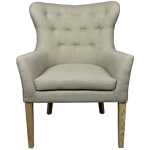 Ashton Armchair Upholstered in Beige Fabric with Button Tufting and Wooden Legs