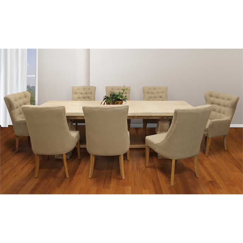 Ashton Armchair Upholstered in Beige Fabric with Button Tufting and Wooden Legs