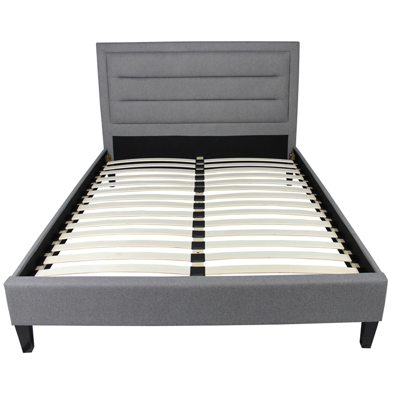 Baxter Queen Platform Bed Upholstered in Gray Fabric