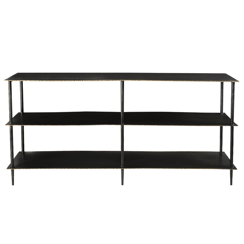 Noah 3-Tier Forged Cast Iron Media Console in Black with Acid Etched Top