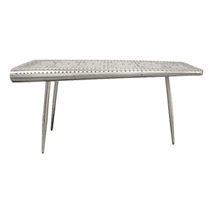 Pilot Console Table with Silver Aluminum Cladding and Exposed Steel Screws