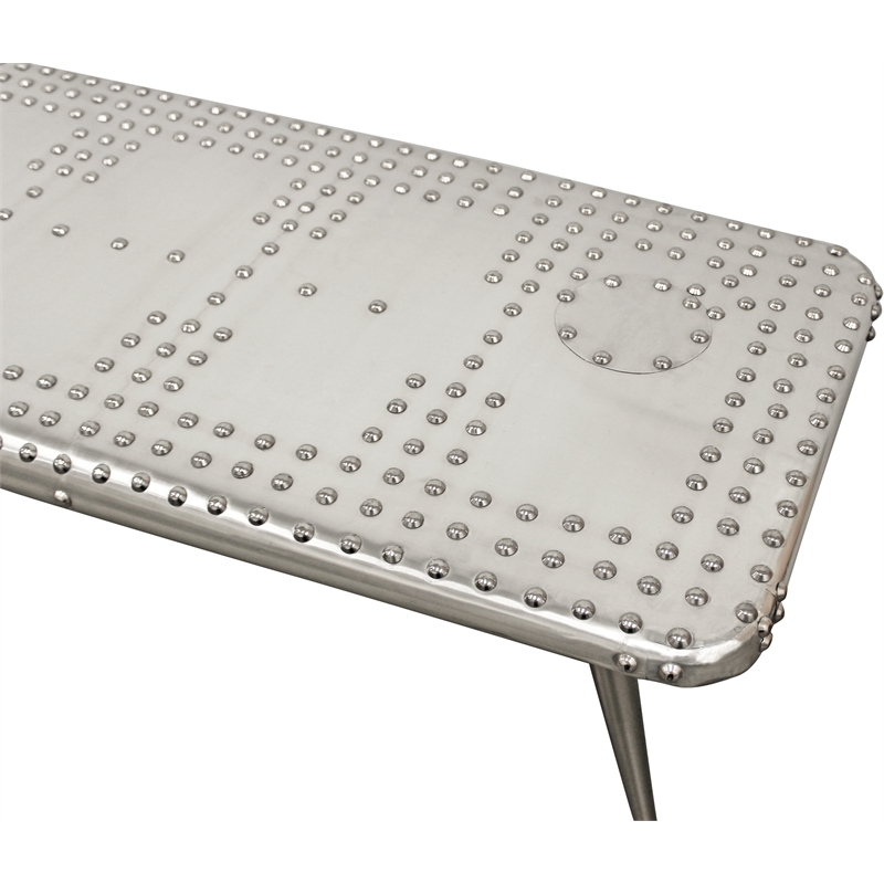 Pilot Console Table with Silver Aluminum Cladding and Exposed Steel Screws