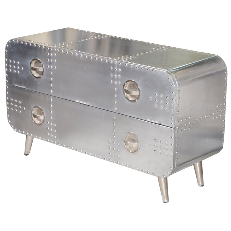 Pilot 1-Drawer 1-Shelf TV Console with Modern Silver Aluminum Cladding