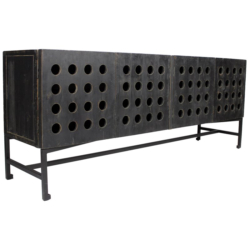 Aliso Becca Reclaimed Pine Wood 4 Door Sideboard on Cast Iron Base in Black