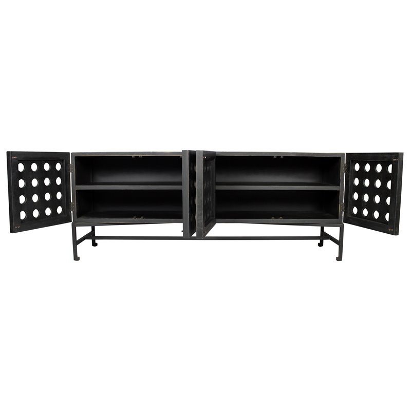 Aliso Becca Reclaimed Pine Wood 4 Door Sideboard on Cast Iron Base in Black