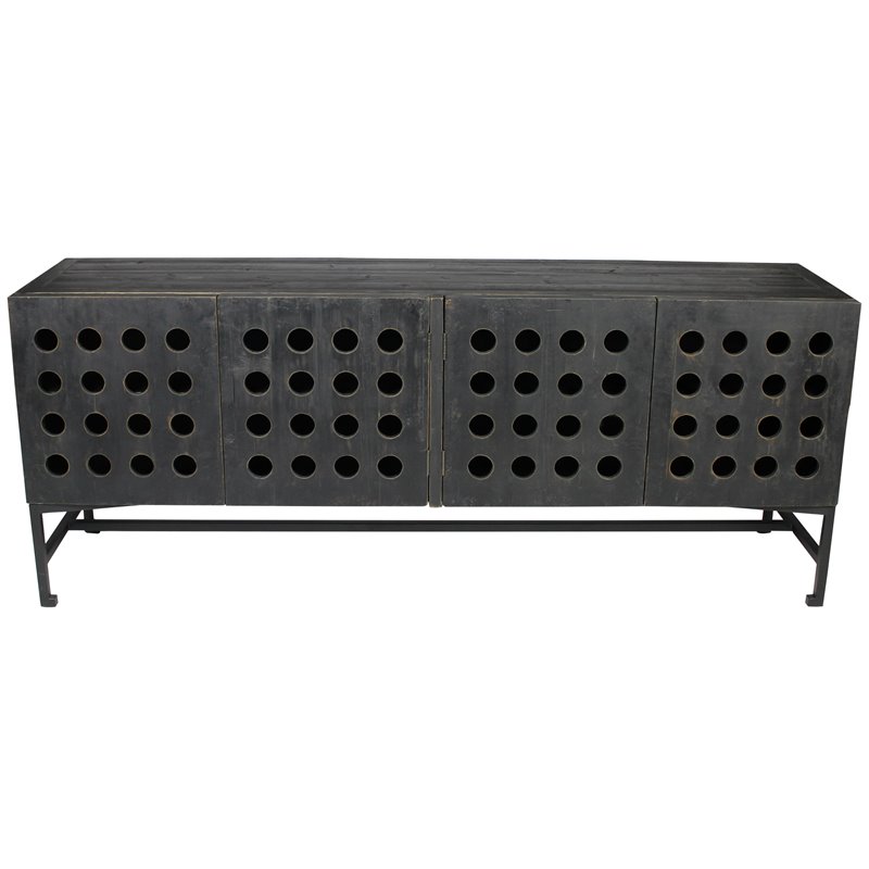 Aliso Becca Reclaimed Pine Wood 4 Door Sideboard on Cast Iron Base in Black