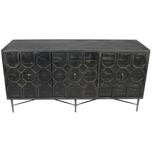 Aliso Samara 3 Door Sideboard in Reclaimed Pine Wood on Cast Iron Base in Brown