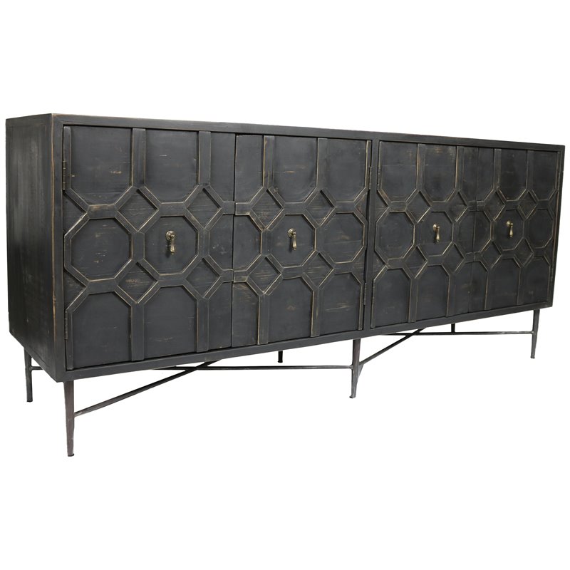 Samara Solid Wood 4 Door Sideboard on Cast Iron Base in Brown