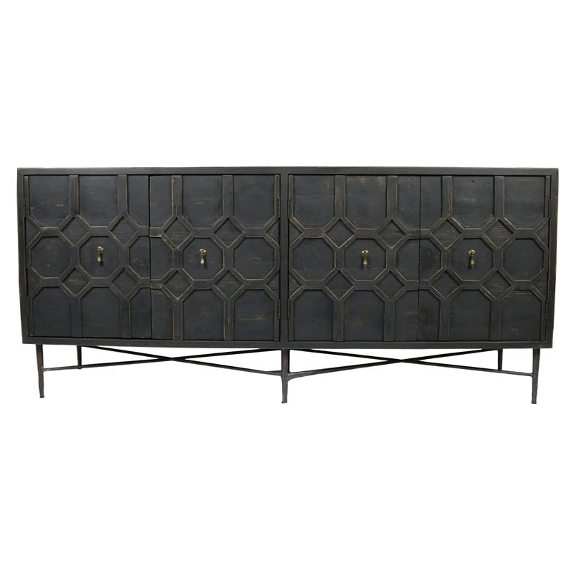 Samara Solid Wood 4 Door Sideboard on Cast Iron Base in Brown