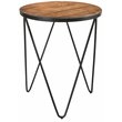 Nina Solid Wood Round End Table with Cast Iron Hairpin Legs in Brown