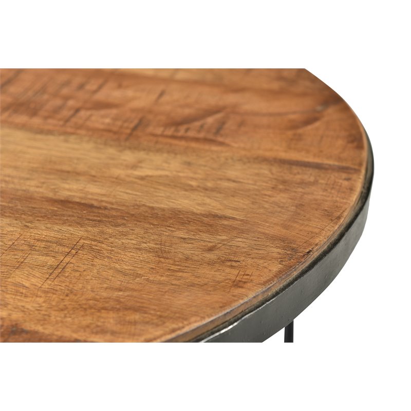 Nina Solid Wood Round End Table with Cast Iron Hairpin Legs in Brown