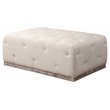 Piper Tufted Ottoman in Heavy Weave Ivory Fabric with Solid Wood Base