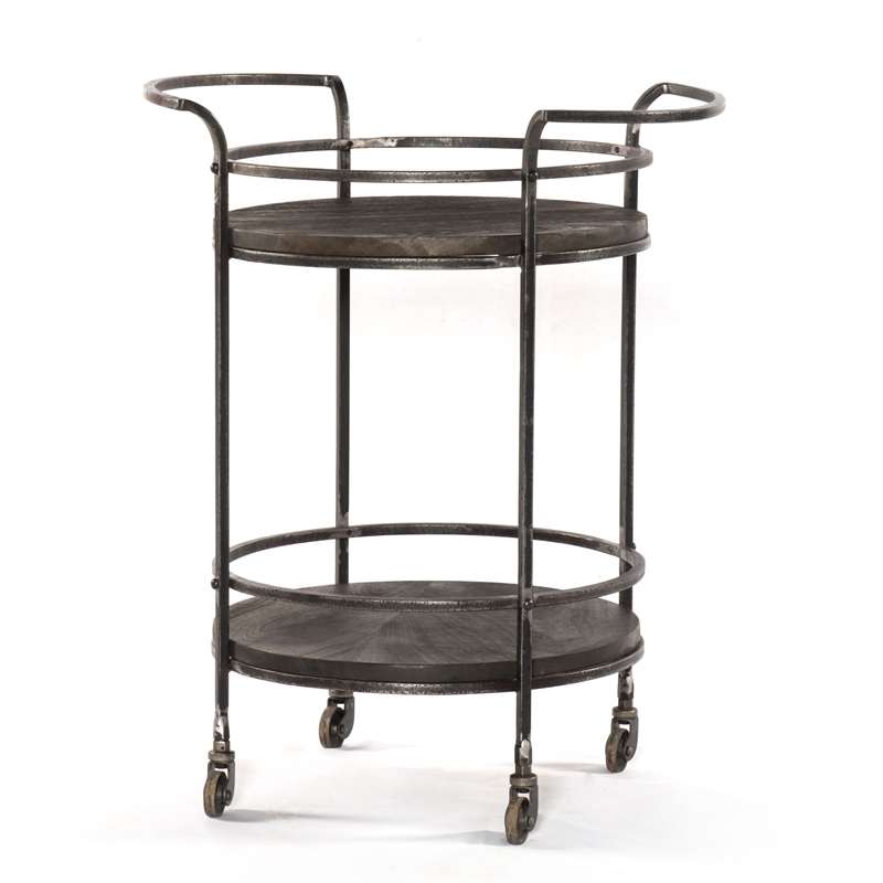 Onyx Glen Bar Cart in Transitional Gray Finish on Solid Wood with Iron Frame