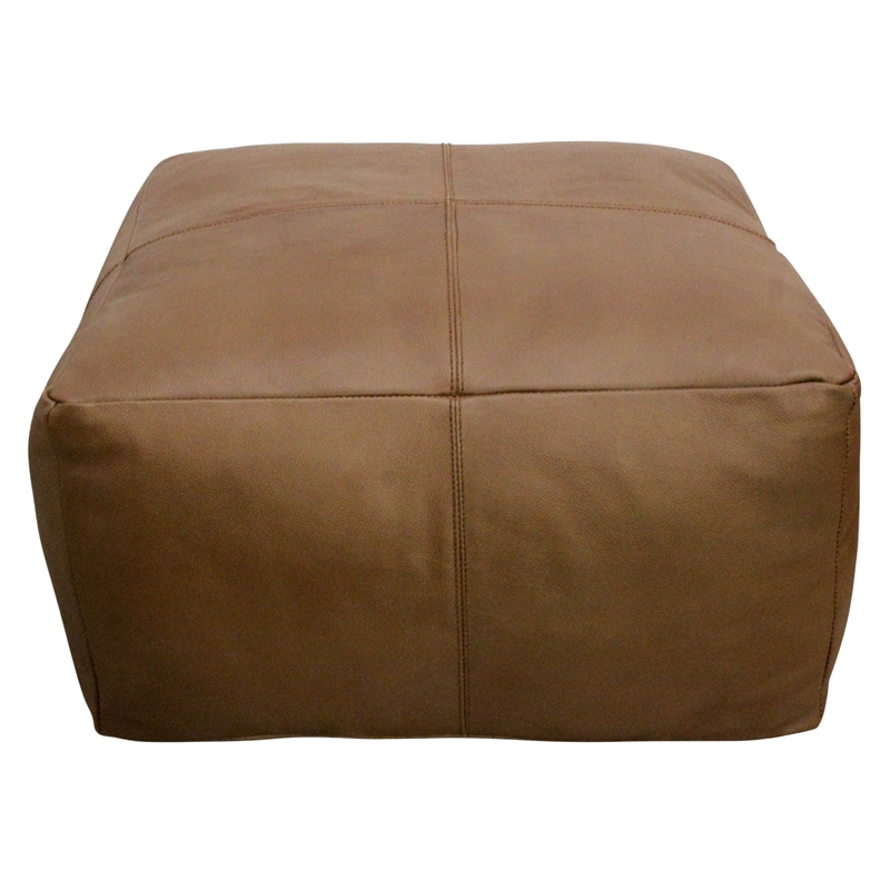 Java Pouf Upholstered in Leather in Brown