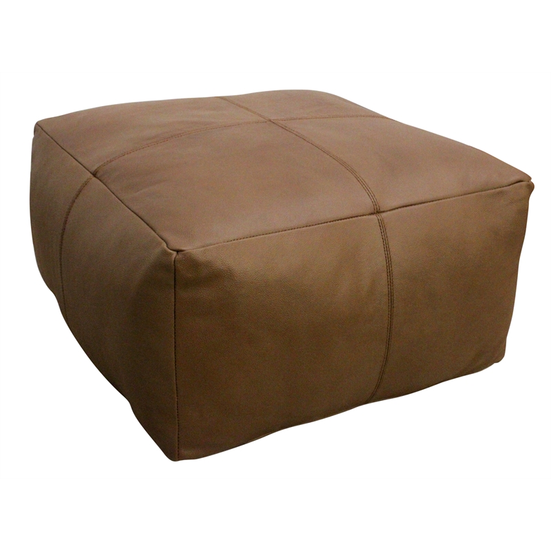 Java Pouf Upholstered in Leather in Brown