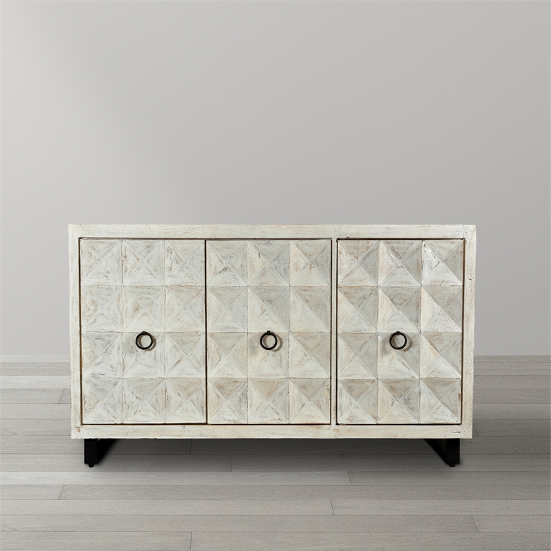 Gridley Hastings 3-Door Mango Solid Wood Sideboard in Ivory on Iron Base