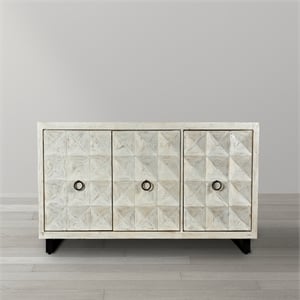 Gridley Hastings 3-Door Mango Solid Wood Sideboard in Ivory on Iron Base