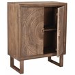 Albert Solid Wood Cabinet with 2 Hand-Carved Doors in Brown Finish