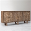 Albert Solid Wood Cabinet with 6 Hand-Carved Doors in Brown Finish