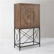 Albert Solid Wood Wine Cabinet with 2 Hand-Carved Doors in Brown