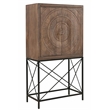 Albert Solid Wood Wine Cabinet with 2 Hand-Carved Doors in Brown
