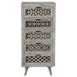 Halle Solid Wood 5 Drawer Hand-Carved Tall Chest in Gray