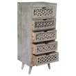 Halle Solid Wood 5 Drawer Hand-Carved Tall Chest in Gray