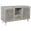 Halle Solid Wood 2 Door 1 Drawer Hand-Carved Media Console in Natural