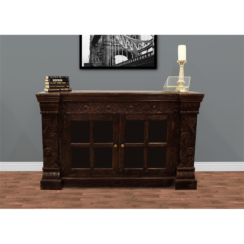 Crane Solid Wood 2 Door Hand-Carved Sideboard in Brown