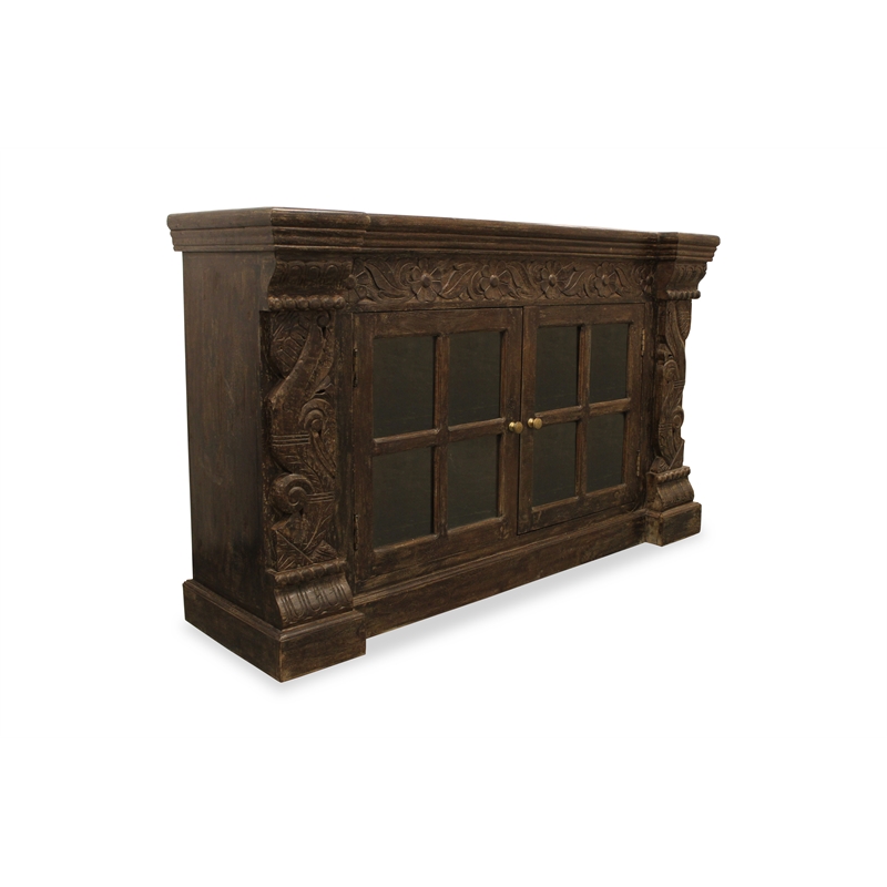Crane Solid Wood 2 Door Hand-Carved Sideboard in Brown