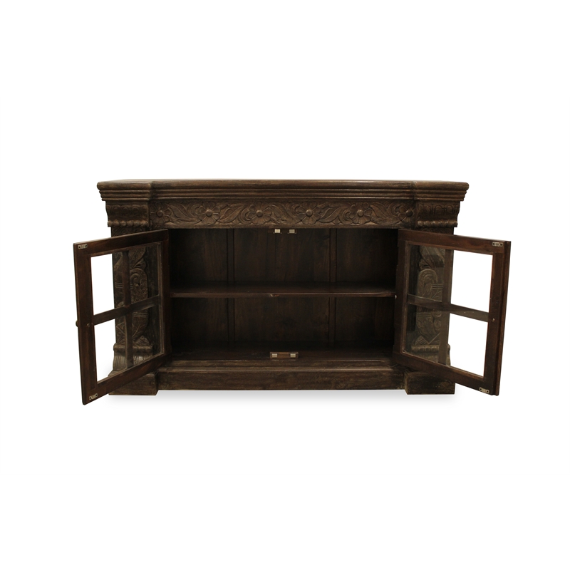 Crane Solid Wood 2 Door Hand-Carved Sideboard in Brown