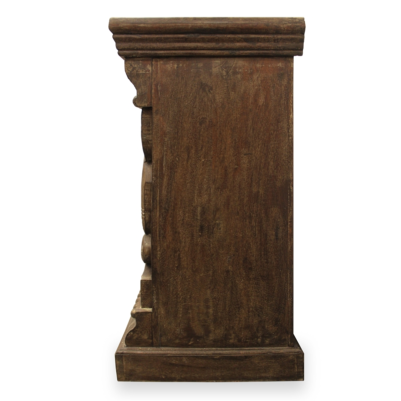Crane Solid Wood 4 Door Hand-Carved Sideboard with Glass Doors in Brown