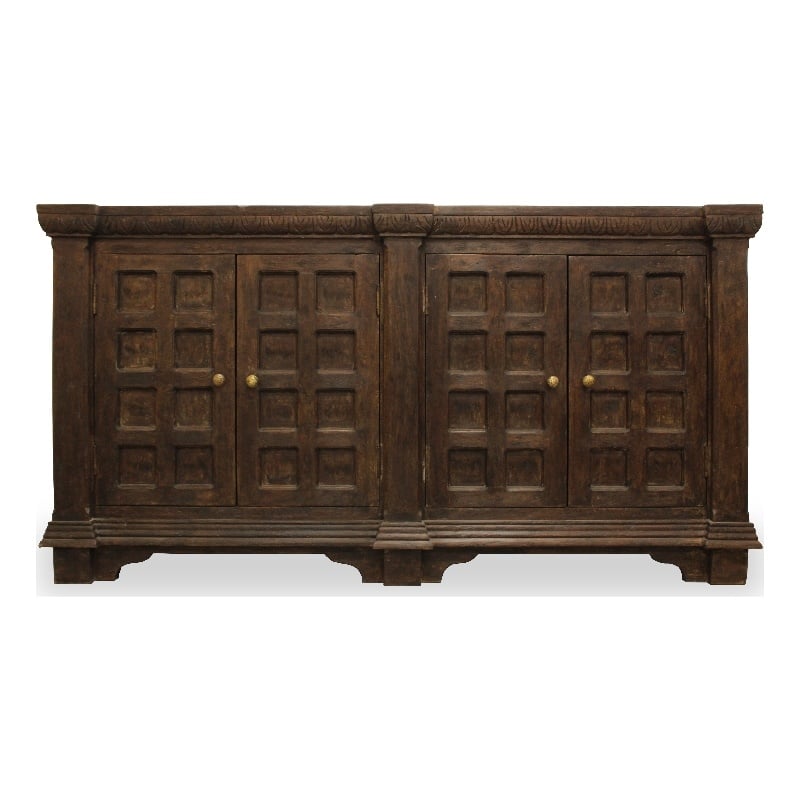 Manag Solid Wood 4 Door Sideboard with Hand-Carved Details in Brown