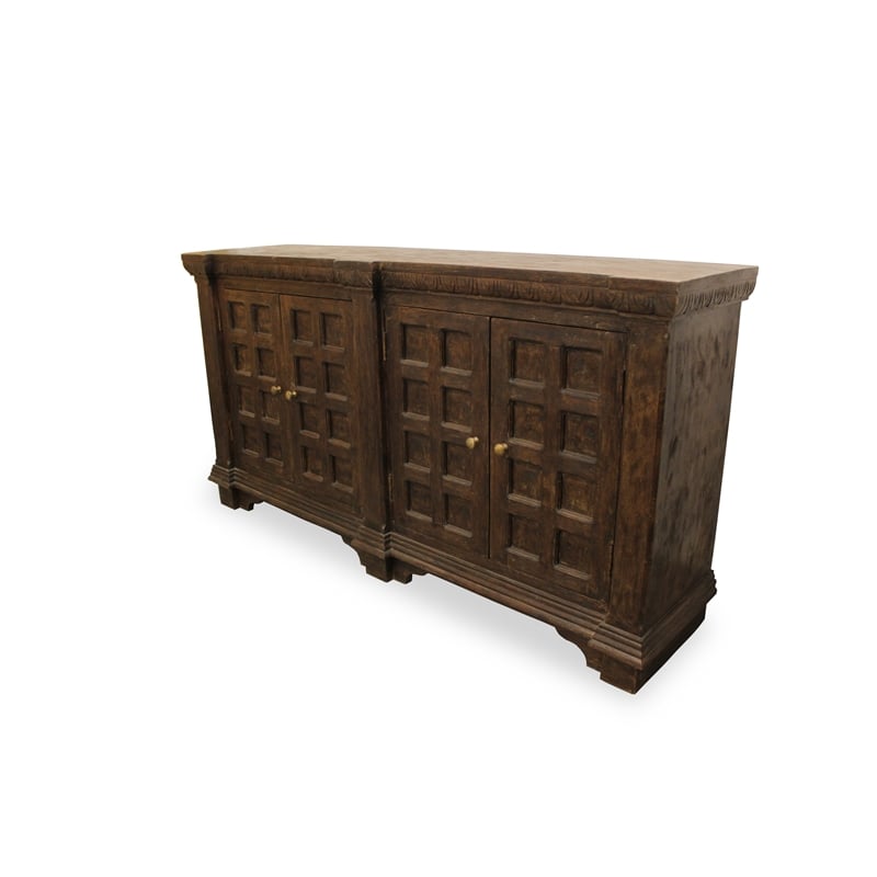 Manag Solid Wood 4 Door Sideboard with Hand-Carved Details in Brown