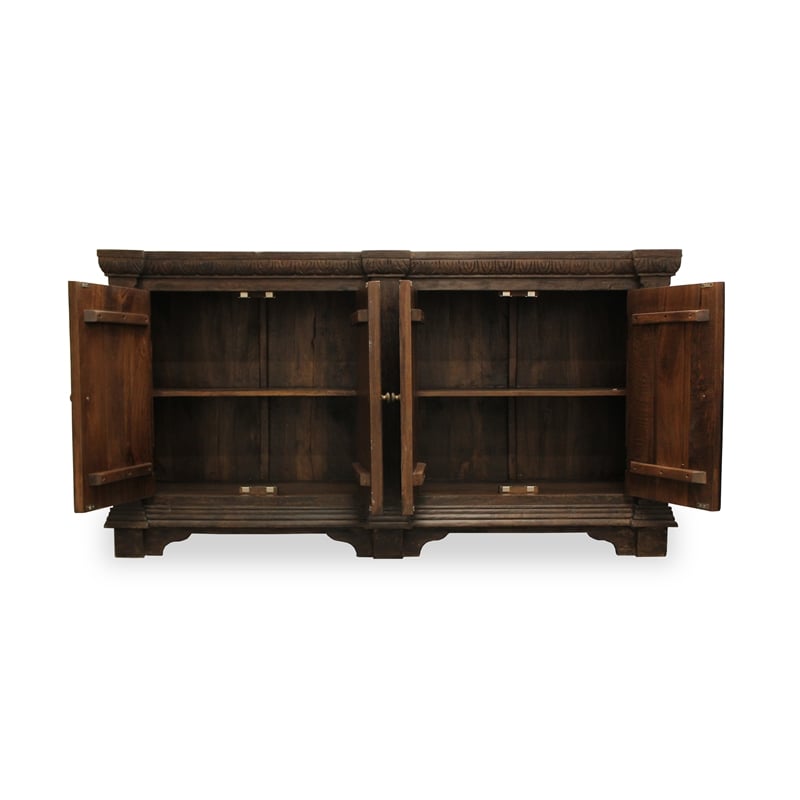 Manag Solid Wood 4 Door Sideboard with Hand-Carved Details in Brown