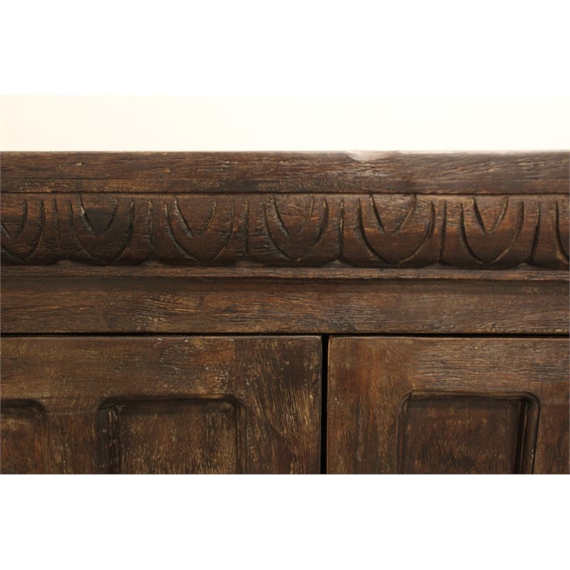 Manag Solid Wood 4 Door Sideboard with Hand-Carved Details in Brown