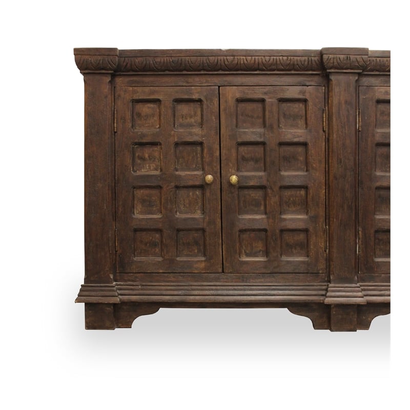 Manag Solid Wood 4 Door Sideboard with Hand-Carved Details in Brown
