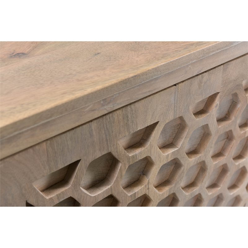 Combe Solid Wood 3 Sliding Door Sideboard on Cast Iron Base in Gray Wash