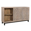 Combe Solid Wood 3 Sliding Door Sideboard on Cast Iron Base in Gray Wash