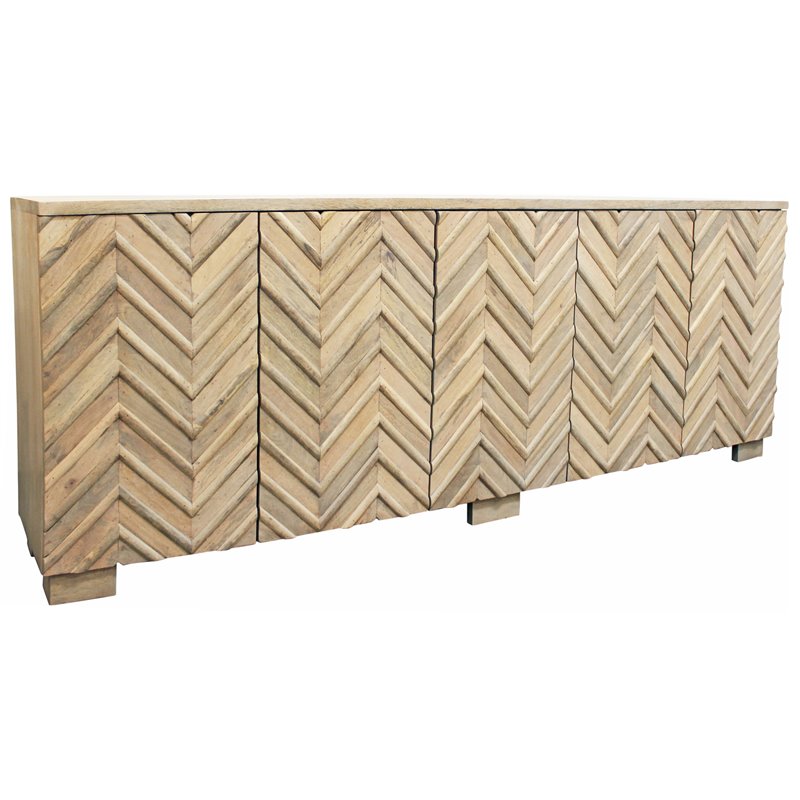 Zane Solid Wood 5 Door Sideboard in White Wash Finish