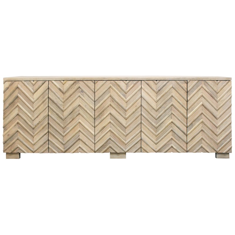 Zane Solid Wood 5 Door Sideboard in White Wash Finish