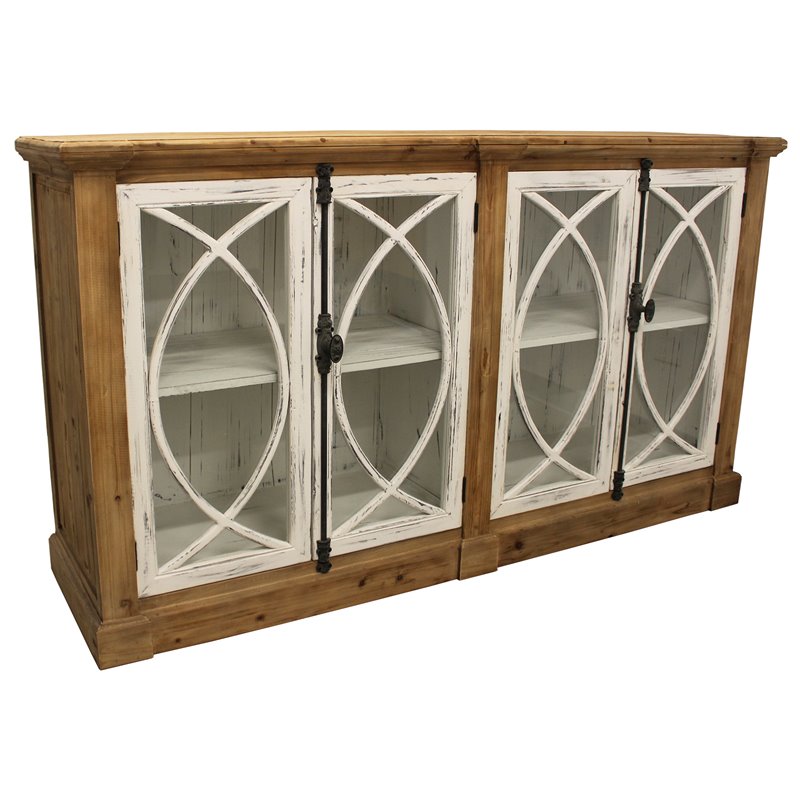 Wheatstone Solid Wood 4 Door Sideboard with Glass Inserts in Natural