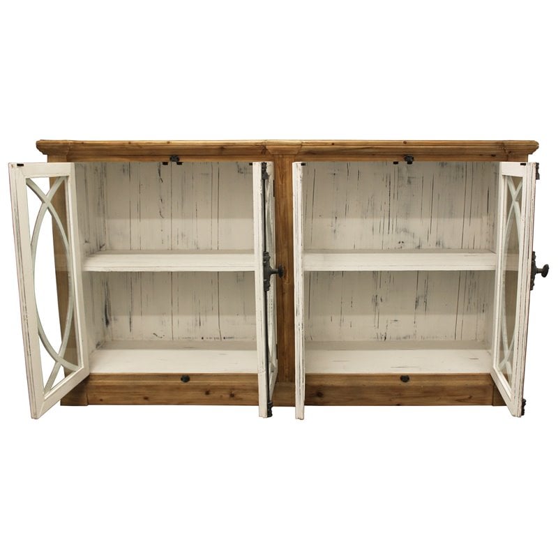 Wheatstone Solid Wood 4 Door Sideboard with Glass Inserts in Natural