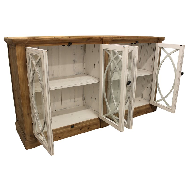 Wheatstone Solid Wood 4 Door Sideboard with Glass Inserts in Natural