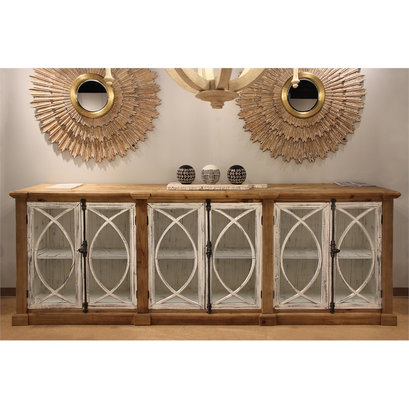 Wheatstone Solid Wood 6 Door Sideboard with Glass Inserts in Natural